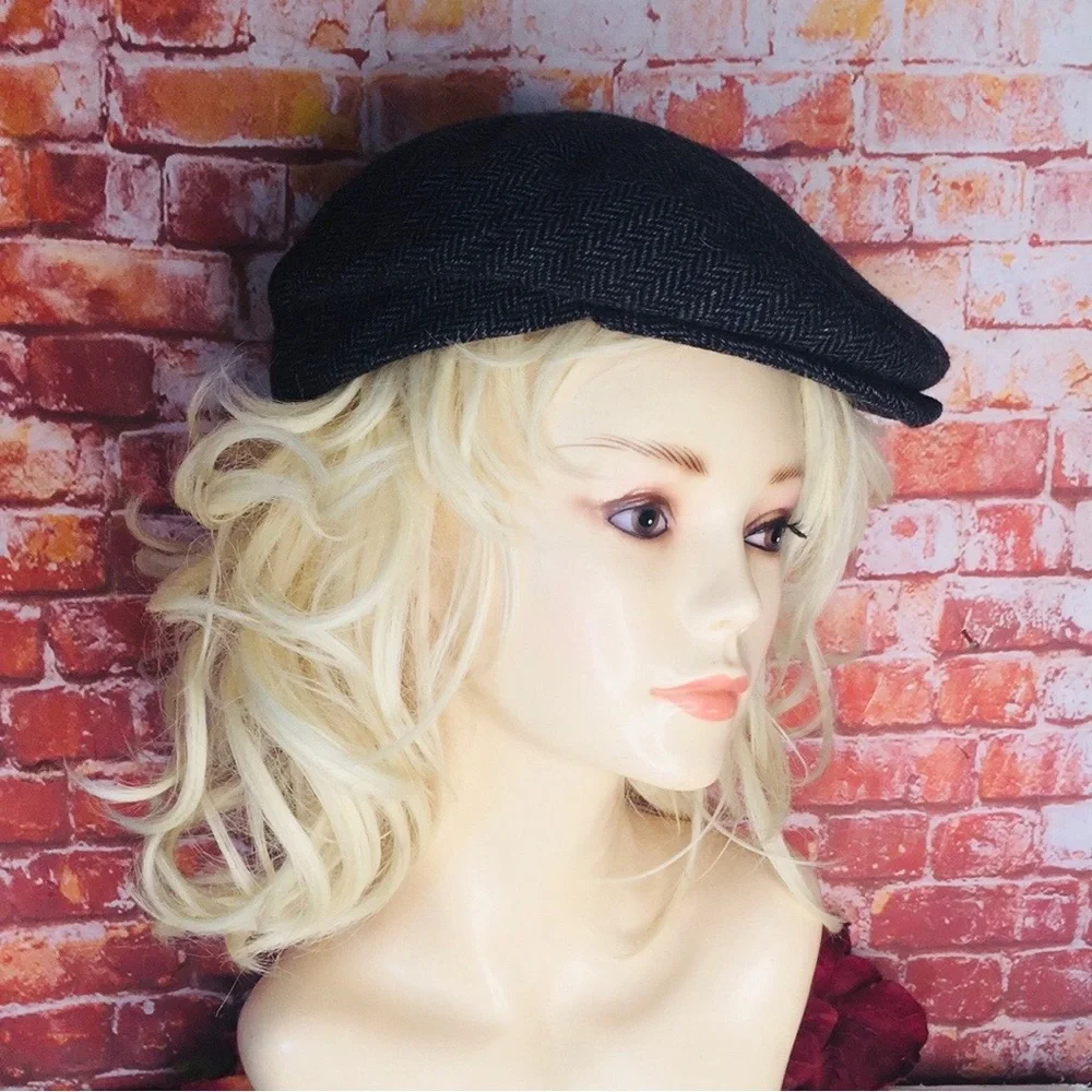 Vintage Gray Wool Herringbone Newsboy Cabbie Hat